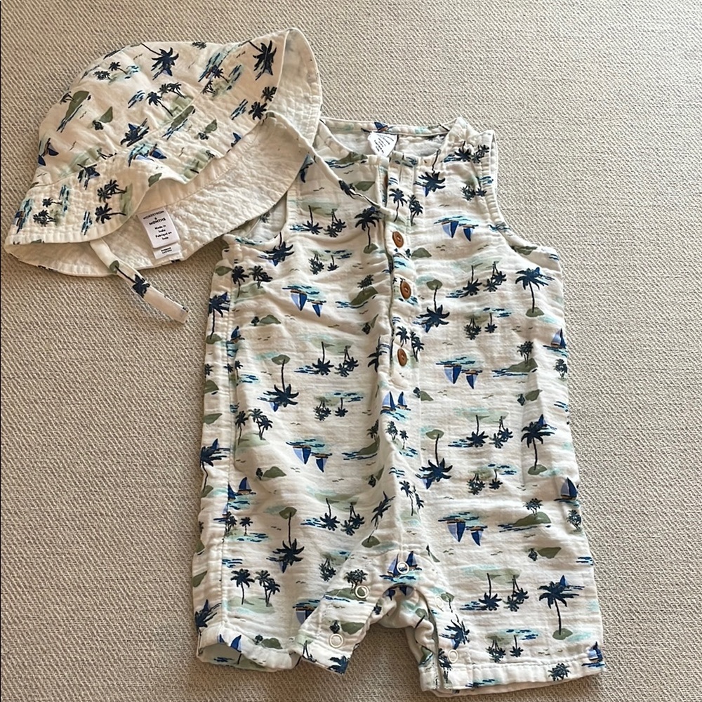 Nordstrom Summer Cotton Romper with matching hat